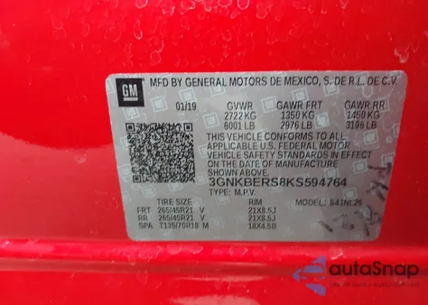 2019 Chevrolet Blazer Rs from USA, damaged, VIN 3GNKBERS8KS594764